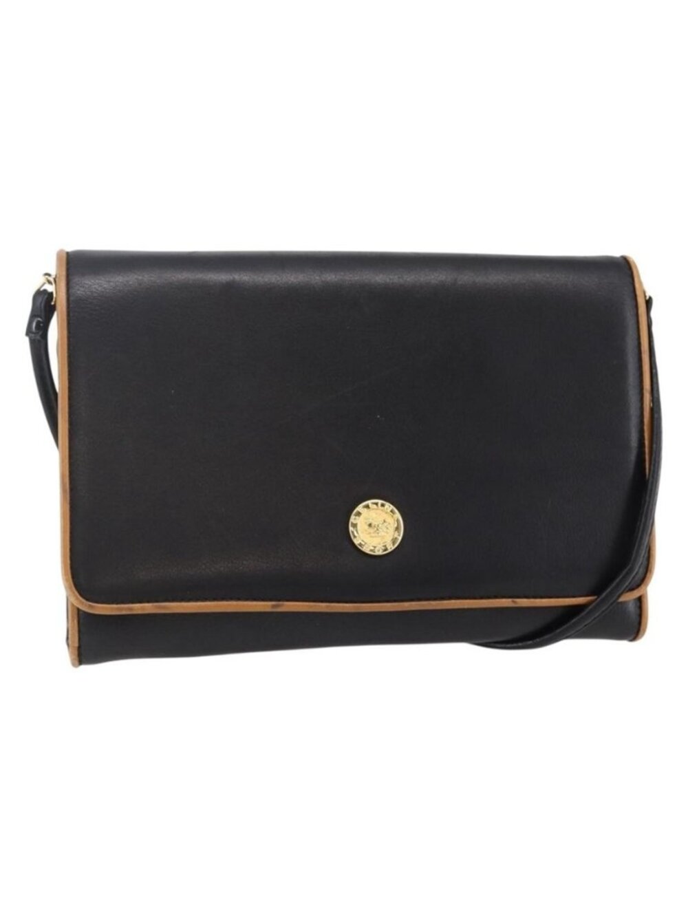 Authentic CELINE Shoulder Bag Leather Black Gold